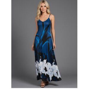 Blue Floral Print Cami Maxi Dress
